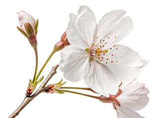 Obraz premium beautiful white sakura flower on white background.AI GENERATED