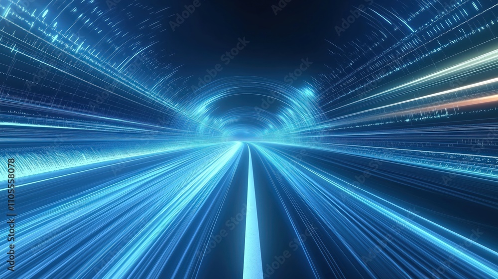 Poster abstract illustration of fast motion on road. dynamic tech concept background with glowing lines. fu