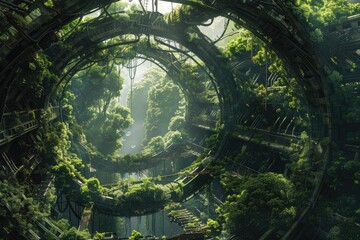 Fototapeta premium Overgrown Metal Structure in a Lush Forest