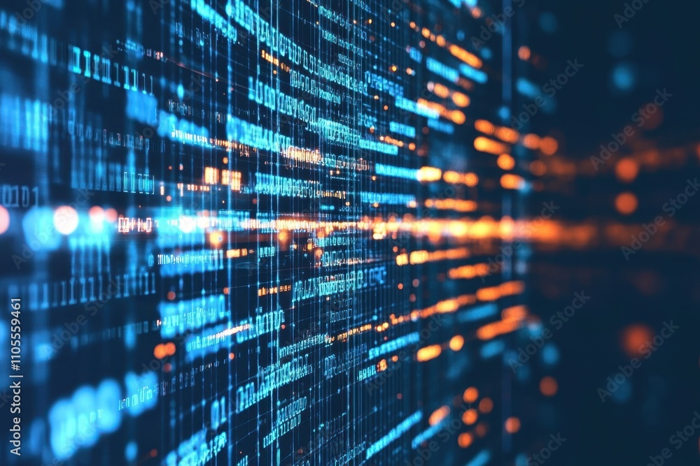 Aufkleber futuristic digital data streams flowing through a virtual network at night