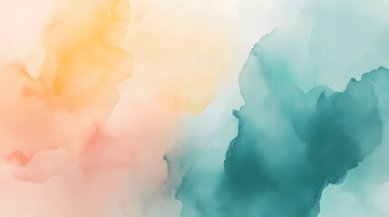 Abstract Watercolor Painting of Peach and Teal Hues