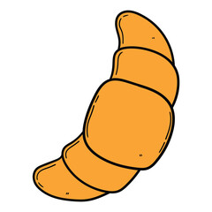 Hand drawn cartoon croissant on white background.
