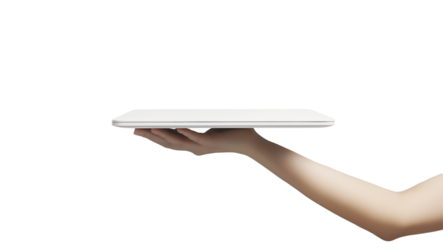 Isolated Laptop or Notebook on Hand with Transparent Background