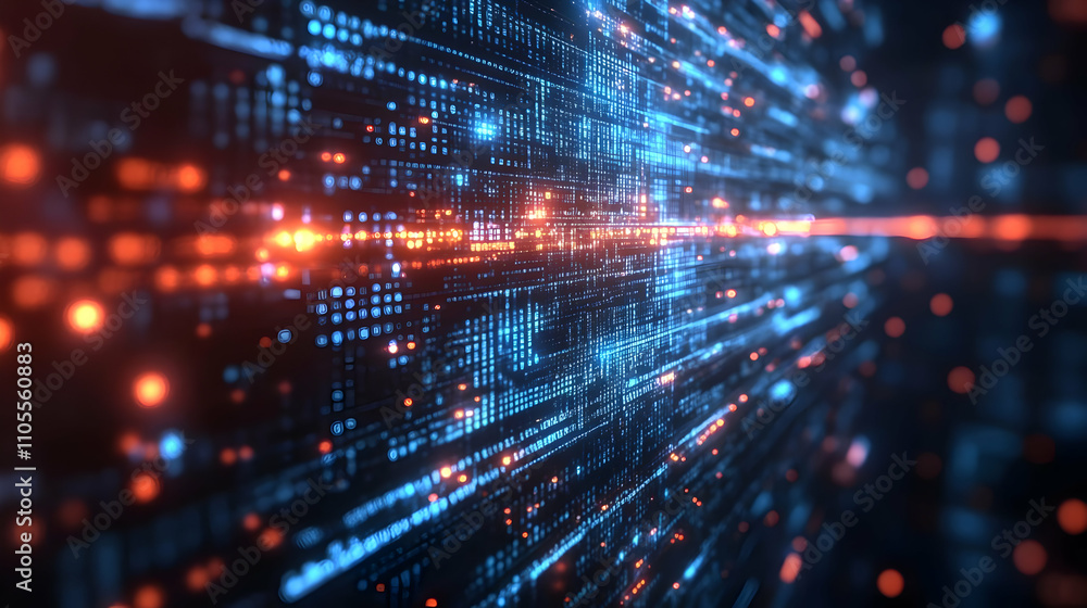 Poster digital data streams flowing through cyberspace rapidly