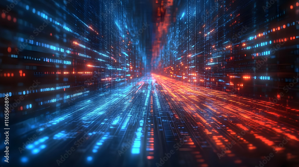 Aufkleber digital data streams flowing through a cybernetic corridor