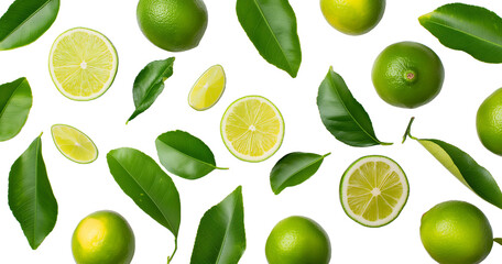 Obraz premium Lime and Lemon Flat Lay Isolated on Transparent Background.