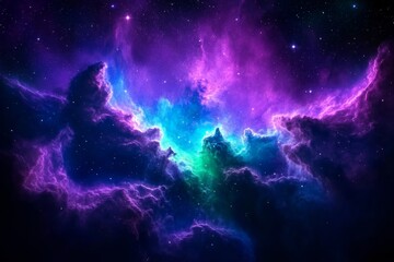 Fototapeta premium Stunning Galactic Nebula with Bright Purple and Blue Clouds in Outer Space