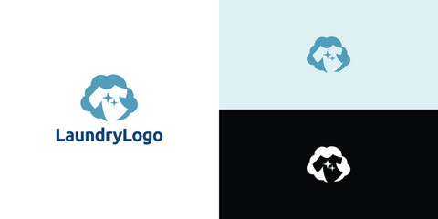Laundry logo design. Simple laundry illustration logo with t-shirt and hanger symbol.