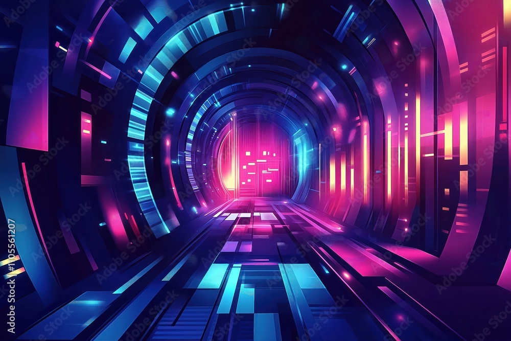 Poster futurist tunnel design. abstract tech background. bright neon colors. generative ai art. cyberpunk s