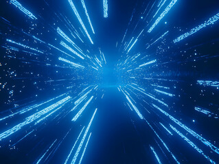 Naklejka premium Blue background, blue light beams, and lines in the center of the screen.