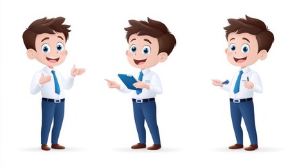 Fototapeta premium Cheerful Cartoon Character Engaging in Various Activities in Style