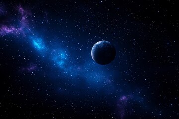 Obraz premium Distant Planet Surrounded by Stars and Blue Nebula in Deep Space