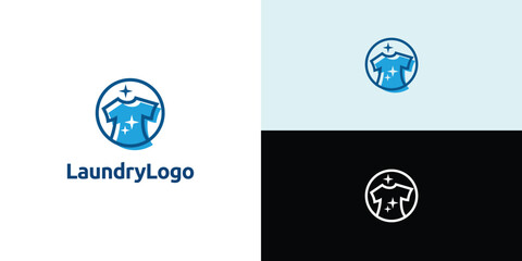 Laundry logo design. Simple laundry illustration logo with t-shirt and hanger symbol.