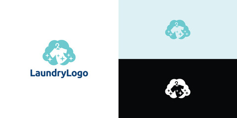 Laundry logo design. Simple laundry illustration logo with t-shirt and hanger symbol.