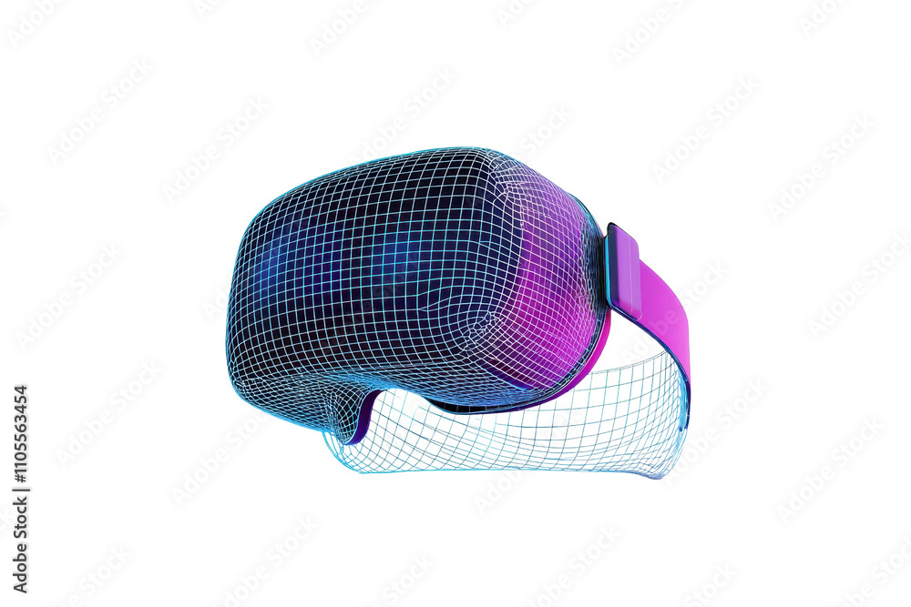 Poster a futuristic virtual reality headset with a sleek design and vibrant digital patterns.