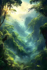 Obraz premium Lush Jungle Valley Illustration