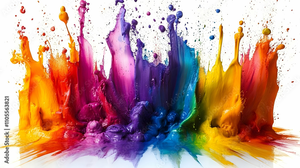 Poster vibrant rainbow paint explodes dynamically