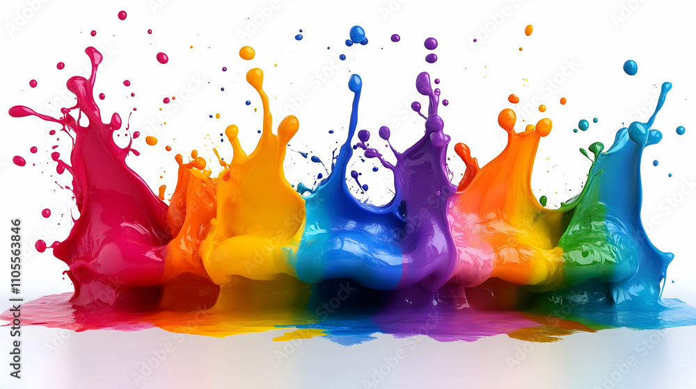 Poster vibrant rainbow paint explodes in dynamic splashes