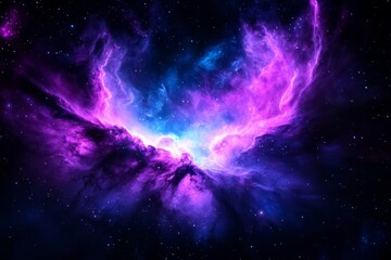 Fototapeta premium Vibrant Purple and Blue Galactic Nebula with Bright Stars in Outer Space