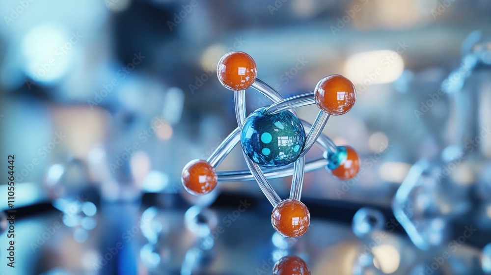 Aufkleber 3d model of atom, molecule structure in lab. science lab background. molecular model. colorful spher
