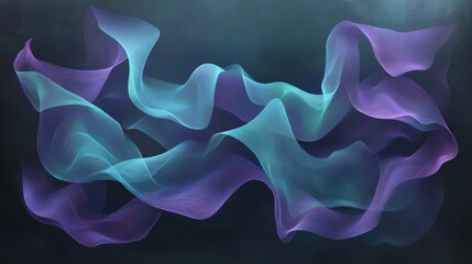 Obraz premium Abstract flowing ribbons in teal, purple, and violet colors on a dark background.