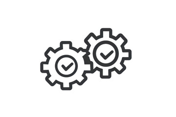 Fototapeta premium Two interlocking gears with checkmarks, symbolizing efficiency and successful operation.