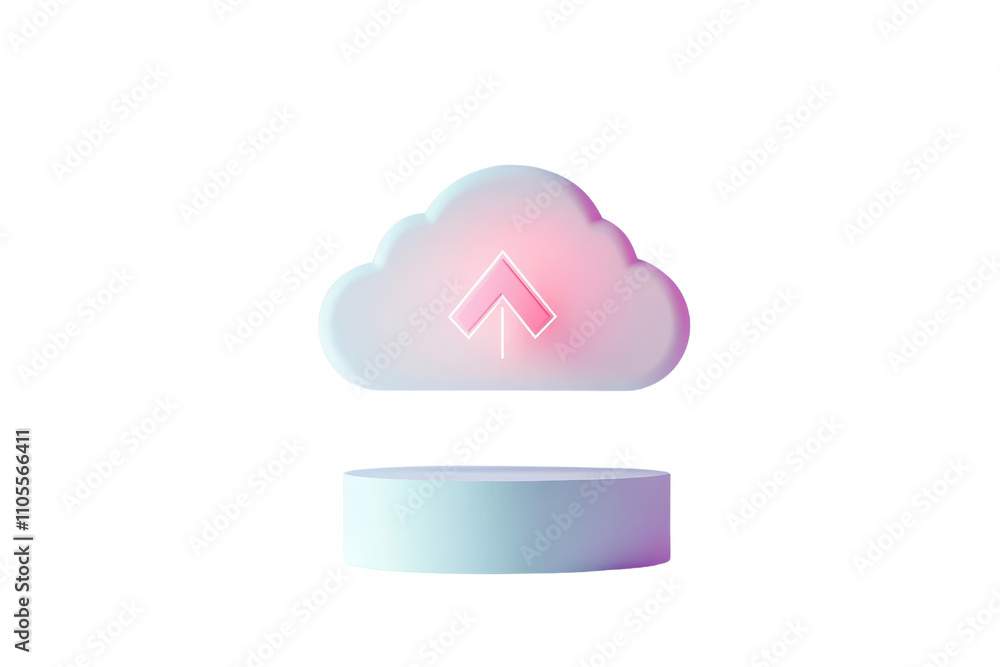 Poster a stylized cloud icon with an upward arrow, symbolizing cloud storage or data upload.
