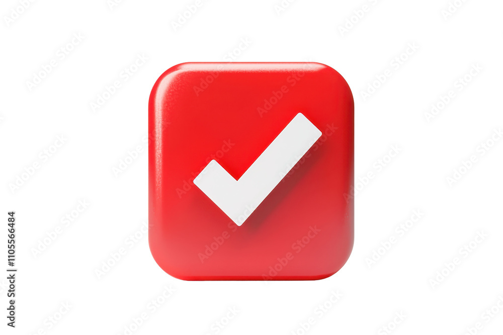 Poster a bold red square with a white check mark symbol indicating approval or confirmation.