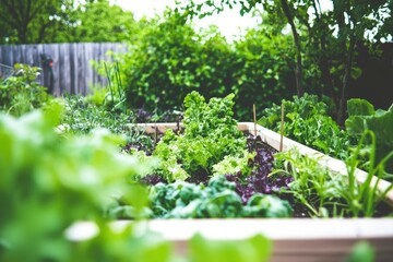 Lush Green Vegetables Growing In A Raised Garden Bed