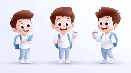 Fototapeta premium Happy Cartoon Character Engaging in Various Activities in Vector Style