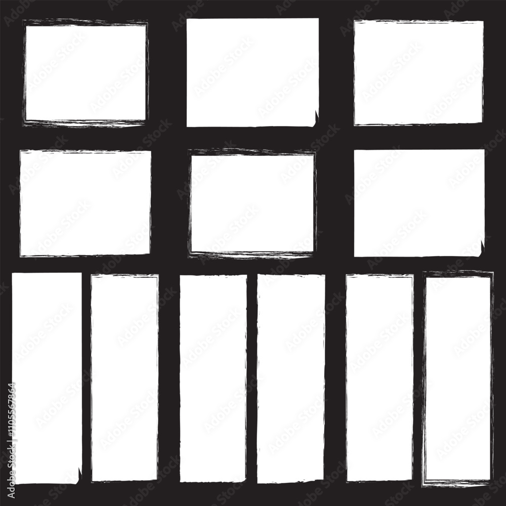 Poster text box frame brush rough crayon shape set. hand drawn crayon grunge brush square rectangle border.