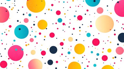 Dynamic&nbsp;polka dot pattern featuring&nbsp;vibrant circles&nbsp;in pink, yellow, turquoise, and orange, arranged in retro pop art style against&nbsp;white&nbsp;background with modern&nbsp;geometric composition.