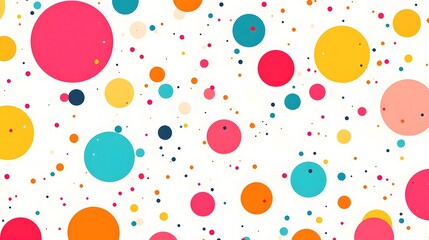 Dynamic&nbsp;polka dot pattern featuring&nbsp;vibrant circles&nbsp;in pink, yellow, turquoise, and orange, arranged in retro pop art style against&nbsp;white&nbsp;background with modern&nbsp;geometric composition.