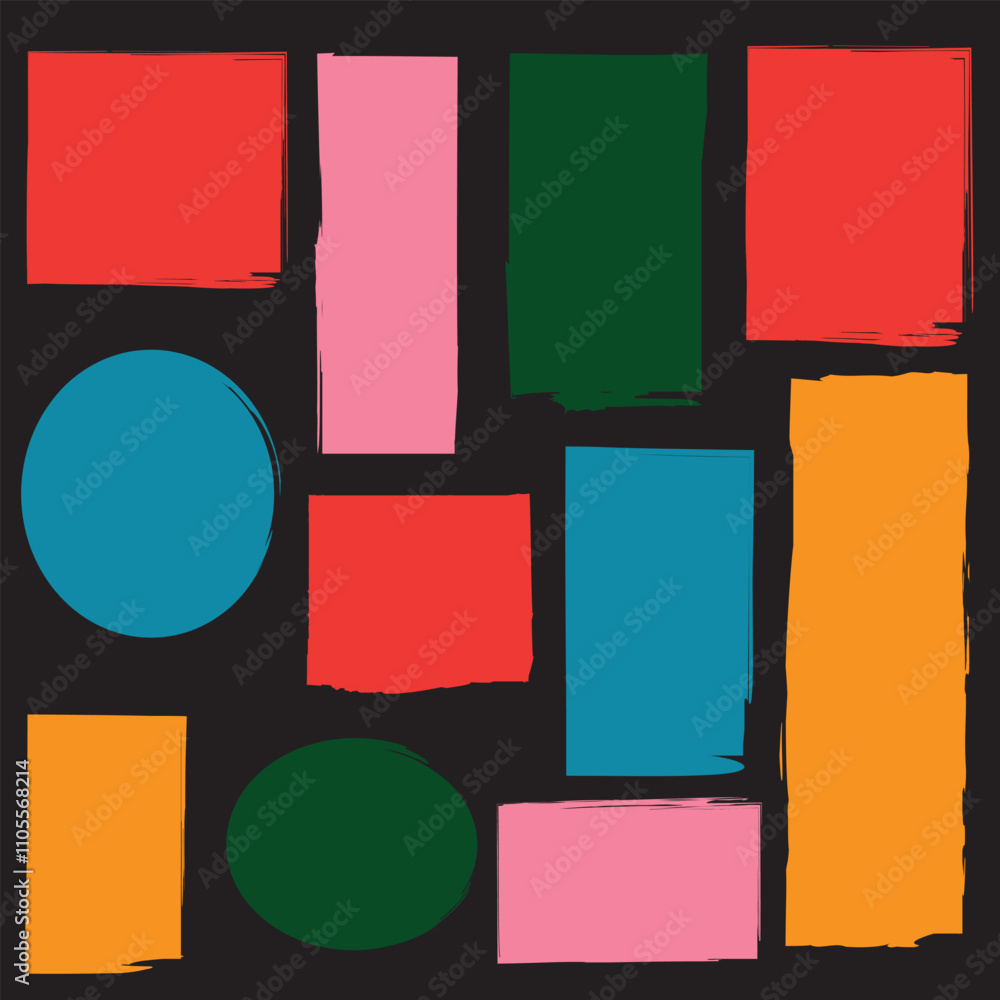 Poster text box frame brush rough crayon shape set. hand drawn crayon grunge brush square rectangle border.