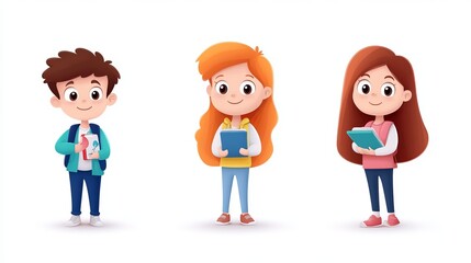 Fototapeta premium Cartoon Characters Engaged in Activities with Bright Expressions