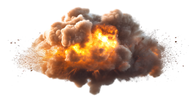 Explosive Fireball Erupting from a Cloud of Smoke and Ash: Dramatic Explosion Effect