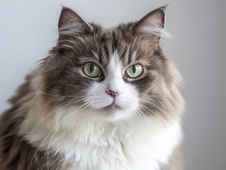 Fluffy Grey and White Longhair Cat Portrait
