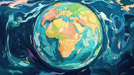 Transparent Earth showing maritime routes flat design front view navigation theme cartoon drawing colored pastel