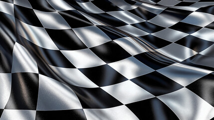 Shiny black and white checkered pattern fabric draped for textile design