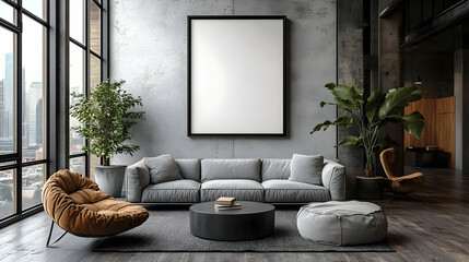 Modern Apartment Interior Design: Grey Sofa, City View
