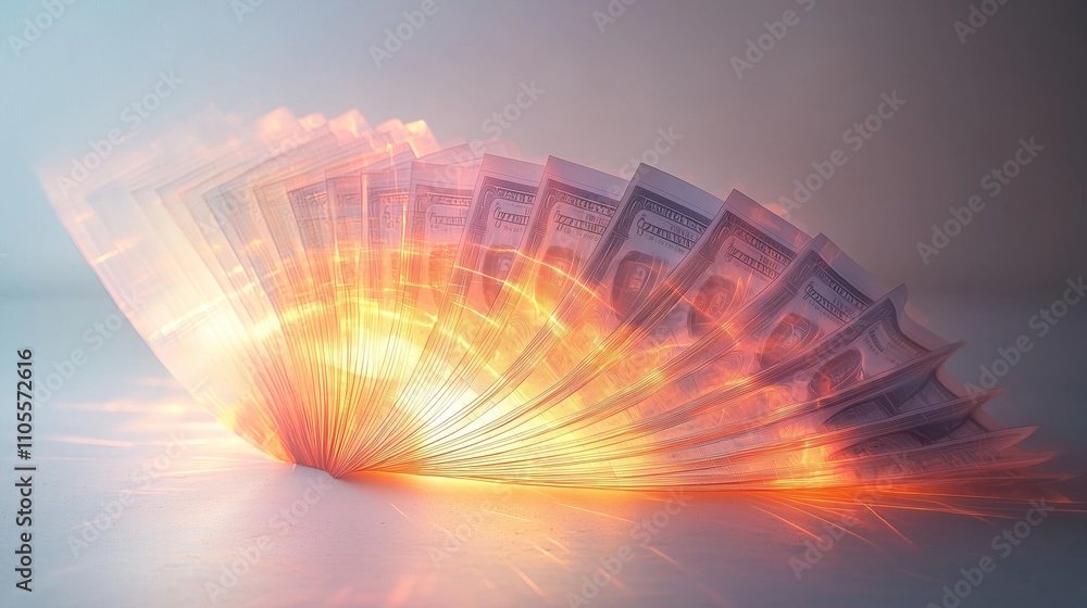 Poster dynamic burst of currency notes display