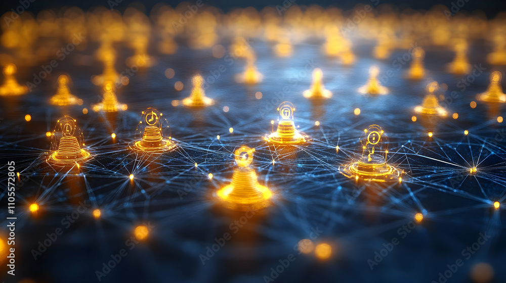 Poster nodes connect: network system visualization, digital global interconnectivity, data flow