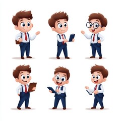 Fototapeta premium Cartoon Businessman Character in Various Professional Activities