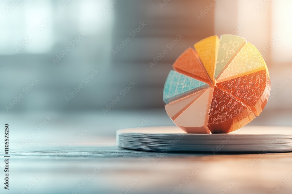 Poster colorful pie chart model on table with soft lighting and blurred background