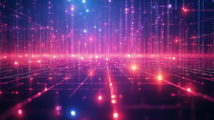 Obraz premium Abstract digital network data flow, glowing lines and particles.