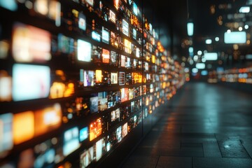 Digital Wall of Screens Displaying Colorful Images in Modern Technology Environment