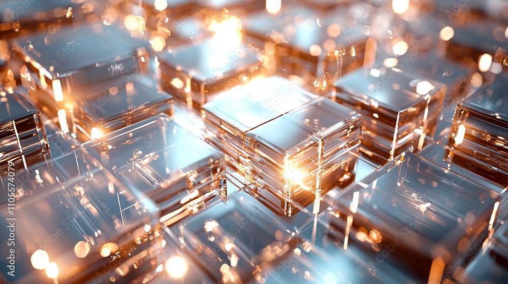Poster ai-generated abstract visualization of illuminated glass cubes in a digital environment futuristic c