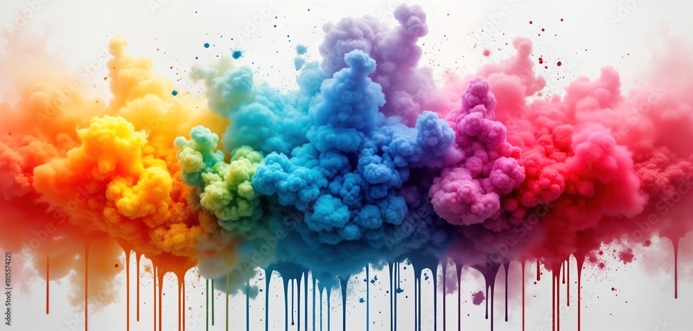 Poster abstract illustration of colorful smoke clouds in various shades. rainbow colors mix, blend. vivid h