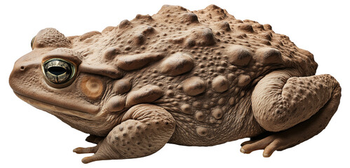 Close-up of a toad with warty skin and distinct eyes.
