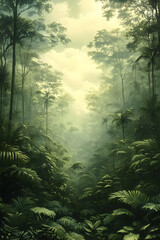 Fototapeta premium Lush Rainforest Illustration: Verdant Canopy
